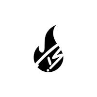 a black and white logo with a flame on it